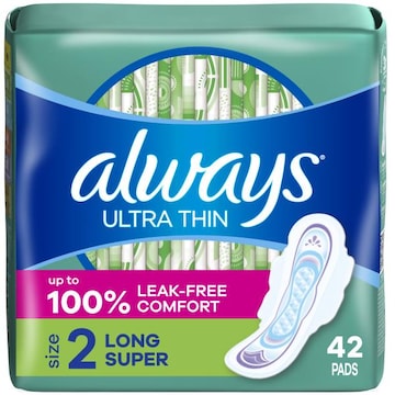 Always Ultra Thin Pads with Wings, Size 2, 42 Ct