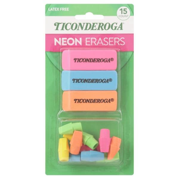 Ticonderoga Erasers, Latex Free, Neon | Publix Super Markets