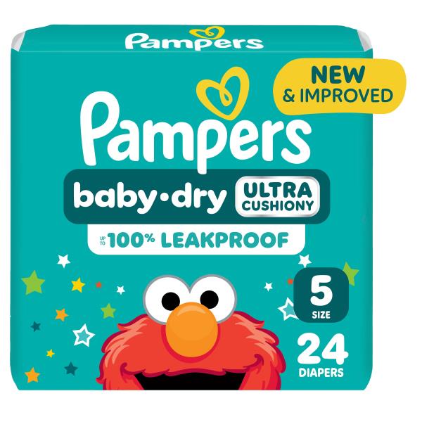 Pampers BabyDry Diapers, Sesame Street, 5 (27+ lb), Day & Nights