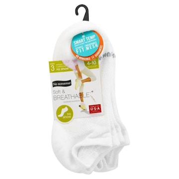 No Nonsense Soft & Breathable Socks, No Show, Shoe Size 4-10, Women's Cushioned