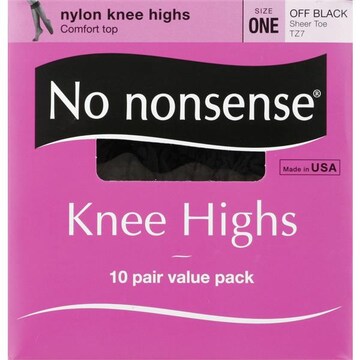 No Nonsense Knee Highs, Nylon, Sheer Toe, Size One, Off Black