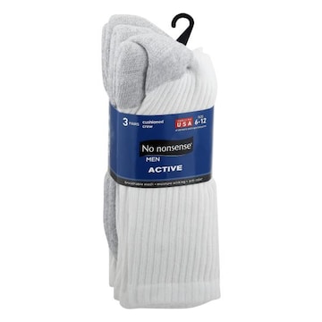 No Nonsense Active Socks, White, Cushioned Crew, Size 6-12, Men