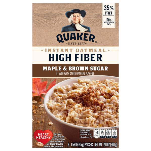 Quaker Instant Oatmeal, High Fiber, Maple & Brown Sugar Publix Super