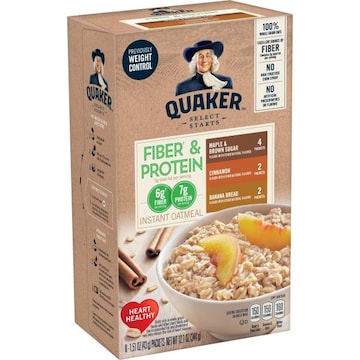 Quaker Instant Oatmeal, Fiber & Protein, Maple & Brown Sugar/Cinnamon/Banana, 8 Pack