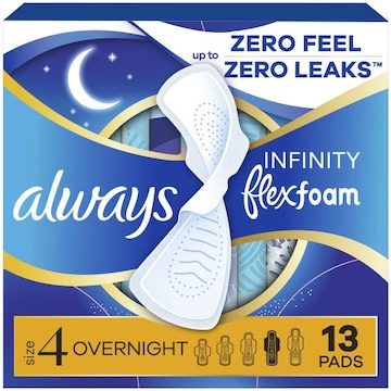 Always Infinity with FlexFoam Pads, Size 4, Overnight, Wings, 13 CT