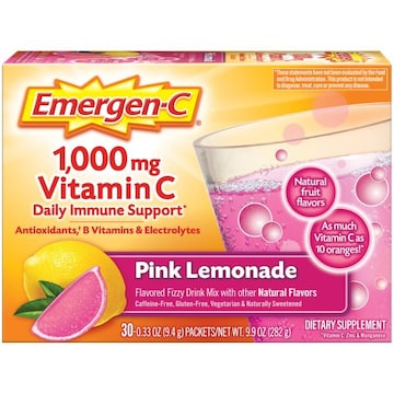 Emergen-C Emergen-C Vitamin C 1000mg Powder (30 Count, Pink Lemonade Flavor, 1 Month Supply), With Antioxidants, B Vitamins and Electrolytes, Dietary Supplement Fizzy Dri