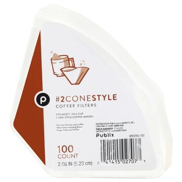 Publix Coffee Filters, No 2 Cone Style