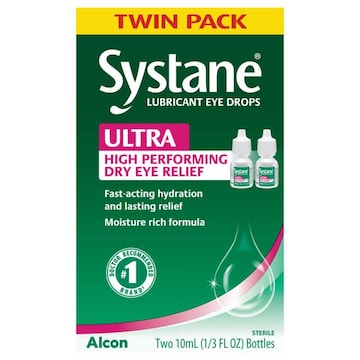 Systane Ultra Eye Drops, Lubricant, High Performance, Twin Pack