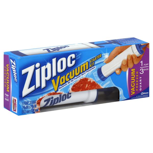 Ziploc Vacuum Starter Kit Freezer 3 Bags 1 Pump Quart Kitchen Food