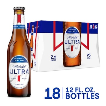 Michelob Ultra American Lager Light Beer, 18 Pack Beer, 12 FL OZ Bottles, 4.2% ABV