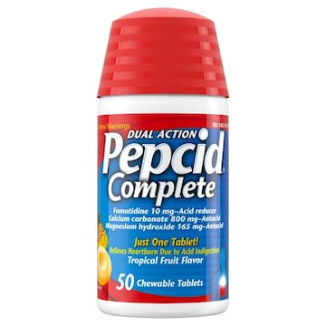 Pepcid Complete Acid Reducer/Antacid, Dual Action, Chewable Tablets, Tropical Fruit Flavor