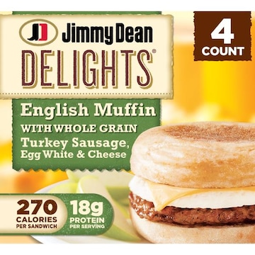 Jimmy Dean Delights English Muffin Breakfast Sandwiches with Turkey Sausage, Egg White, and Cheese, Frozen, 4 Count