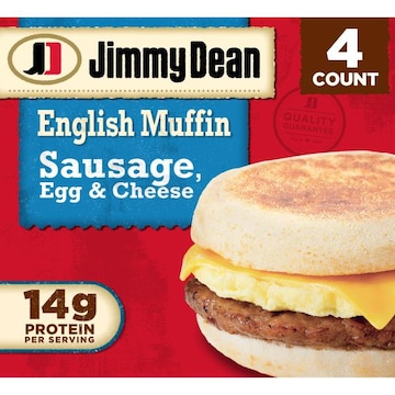 Jimmy Dean English Muffin Breakfast Sandwiches with Sausage, Egg, and Cheese, Frozen, 4 Count