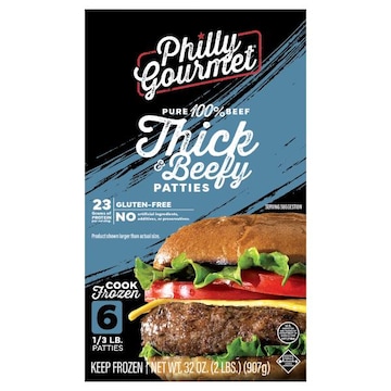 Philly Gourmet Patties, Pure 100% Beef, Thick & Beefy