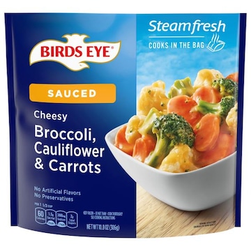 Birds Eye Steamfresh Broccoli, Cauliflower & Carrots, Cheesy, Sauced