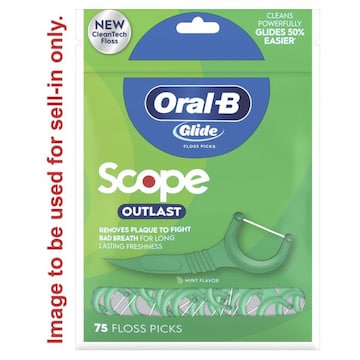 Oral-B Glide Dental Floss Picks with Scope Outlast, Mint, 75 Picks