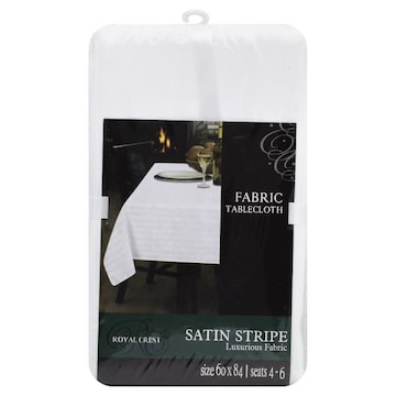 Royal Crest Tablecloth, Fabric, Satin Stripe, White