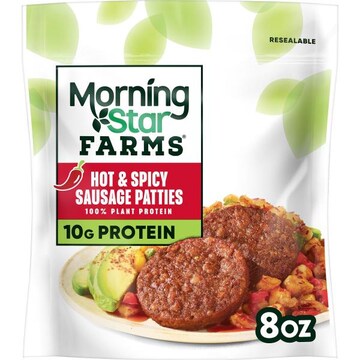 MorningStar Farms Veggie Breakfast Plant Based Sausage Patties Hot and Spicy, Vegan Meat