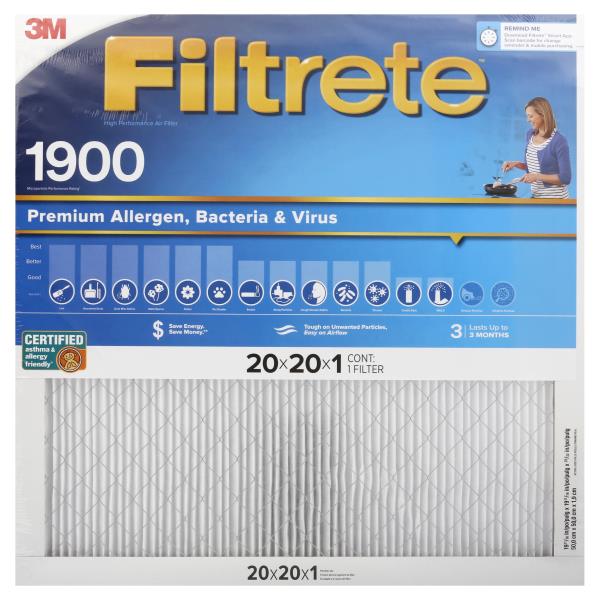 3M Air Filter, High Perfromance, MPR 1900, Premium Allergen, Bacteria