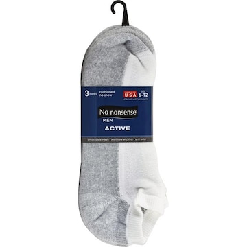 No Nonsense Active Socks, Cushioned No Show, Men, Size 6-12, White