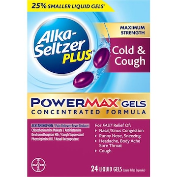 Alka-Seltzer PowerMax Gels Cold & Cough, Maximum Strength, Liquid Gels
