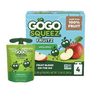 GoGo squeeZ No Sugar Added Apple Applesauce and Fruit Puree Pouches, 3.2 oz (4 Pack)