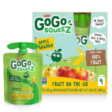 GoGo squeeZ No Sugar Added Apple Banana Applesauce and Fruit Puree Pouches, 3.2 oz (4 Pack)