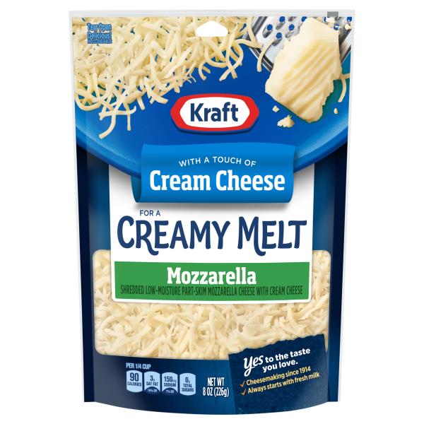 Kraft with a Touch of Cream Cheese for Creamy Melt Mozzarella
