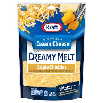 Kraft with a Touch of Cream Cheese for Creamy Melt Triple Cheddar Shredded Cheese