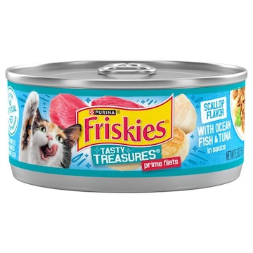 Friskies Tasty Treasures Cat Food, Prime Filets, with Ocean Fish & Tuna in Sauce, Scallop Flavor, Adult