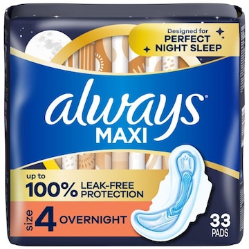 Always Maxi Overnight Pads with Wings, Size 4, 33 CT