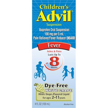 ADVIL Children's Children's Pain Reliever and Fever Reducer, Dye Free Liquid Children's Ibuprofen for Pain Relief, White Grape - 4 Fl Oz