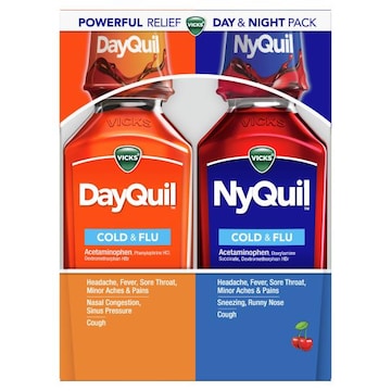 Vicks DayQuil and NyQuil Cherry Cold, Flu and Congestion Medicine, 2 x 12 oz Bottles