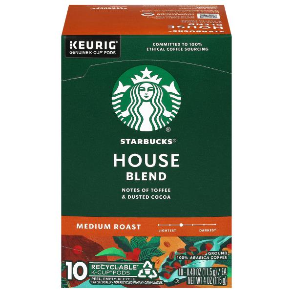 Starbucks Coffee, Ground, Medium Roast, House Blend, KCup Pods