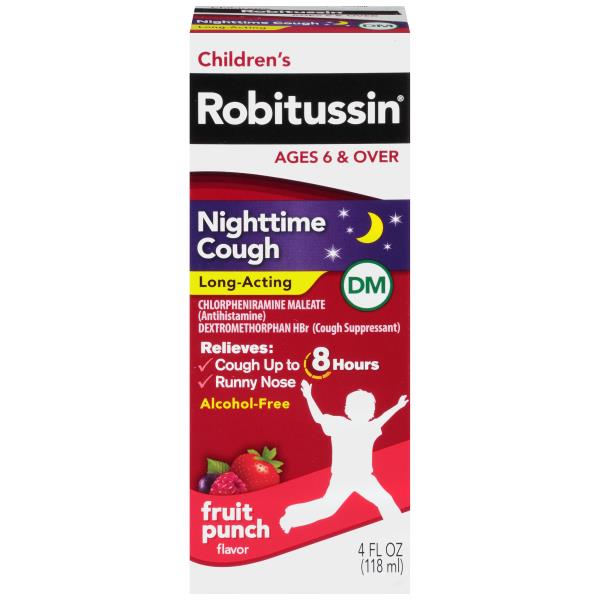 Robitussin Cough, Nighttime, Long-Acting, Children's, DM, Fruit Punch ...