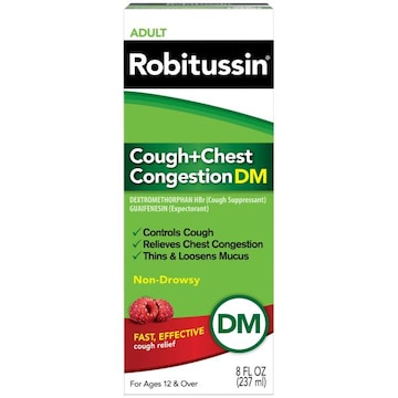 Robitussin Cough and Chest Congestion DM, Cough Suppressant and Expectorant, Raspberry Flavor