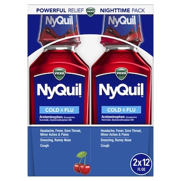 Vicks NyQuil Cold & Flu, Over-the-Counter Medicine, Cherry, 2x12 OZ