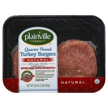 Plainville Farms Turkey Burgers, 94% Lean/6% Fat, Quater Pound