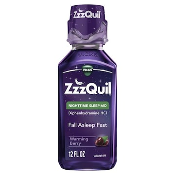 Vicks ZzzQuil Nighttime Sleep Aid Liquid, 50mg Diphenhydramine HCl, Over-the-Counter Medicine, Warming Berry Flavored, 12 Oz