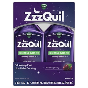 Vicks Vicks ZzzQuil Nighttime Sleep Aid Liquid, Diphenhydramine HCI, Over-the-Counter Medicine, Warming Berry Flavored, 2x12 Oz