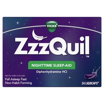 Vicks ZzzQuil Sleep Aid Liquidcaps, 50mg Diphenhydramine HCI, Over-the-Counter Medicine, 24 Ct