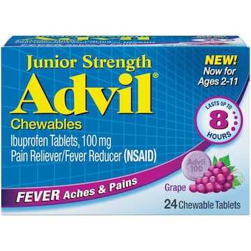 ADVIL Junior Strength Pain Reliever and Fever Reducer, Chewable Children's Ibuprofen for Pain Relief, Grape