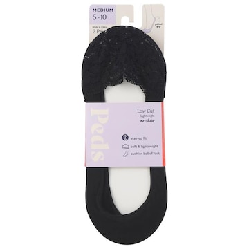 Peds Socks, No-Show, Lightweight, Low Cut, Black, Ladies, Medium 5-10