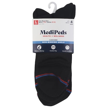MediPeds Socks, Non-Binding Ankle, Cushioned, Black, Large