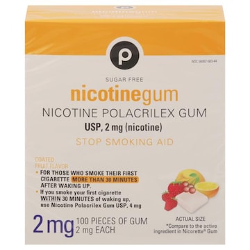 Publix Nicotine Gum, Sugar Free, Stop Smoking Aid, 2 mg, Gum, Coated Fruit Flavor