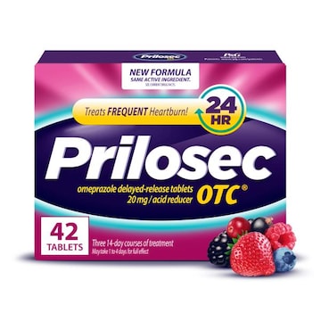 Prilosec OTC Acid Reducer Heartburn Relief, Omeprazole Tablets, Wildberry Flavor, 42 Ct