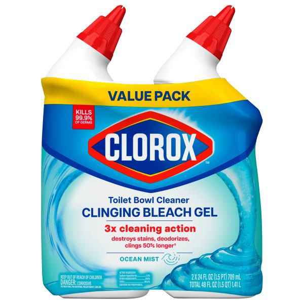Clorox Toilet Bowl Cleaner, Clinging Bleach Gel, Ocean Mist, 2 Pack