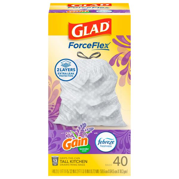 Glad ForceFlex Drawstring Bags, Tall Kitchen, Lavender, 13 Gallon Publix Super Markets