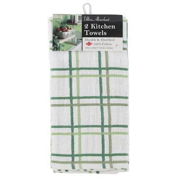 Ritz Kitchen Towels, Ultra Absorbent, Multi Check, Cactus