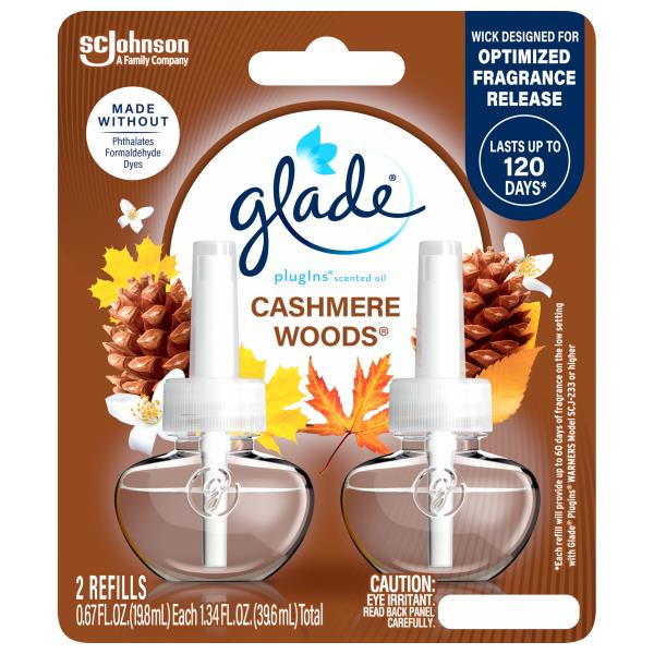 Glade PlugIns Scented Oil 2 Refills, Air Freshener, Cashmere Woods